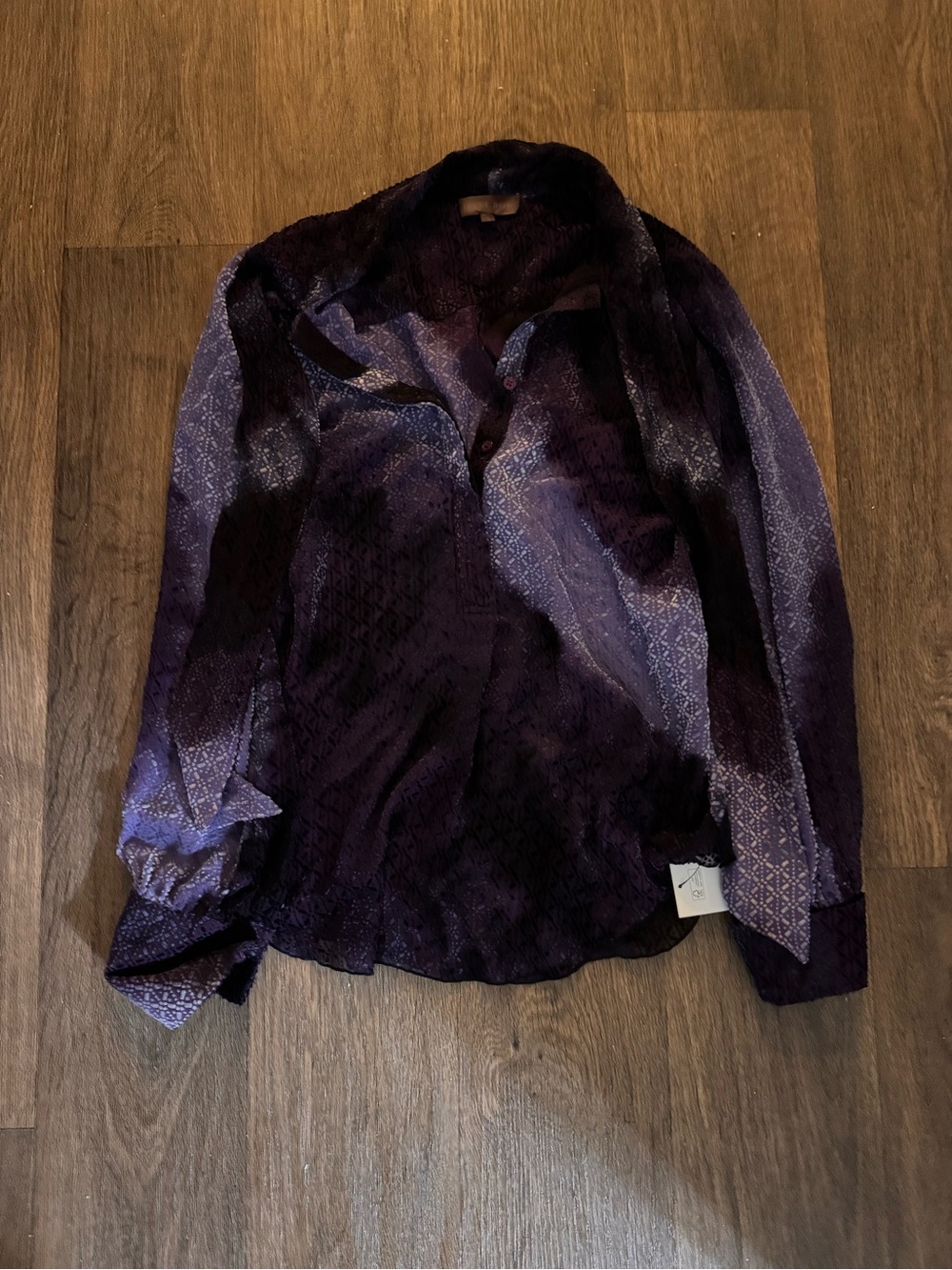 Hale Bob Purple Patterned Button-Front Blouse